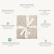Organic Cotton Pointelle Baby Knit Blanket - Beige - Makemake Organics