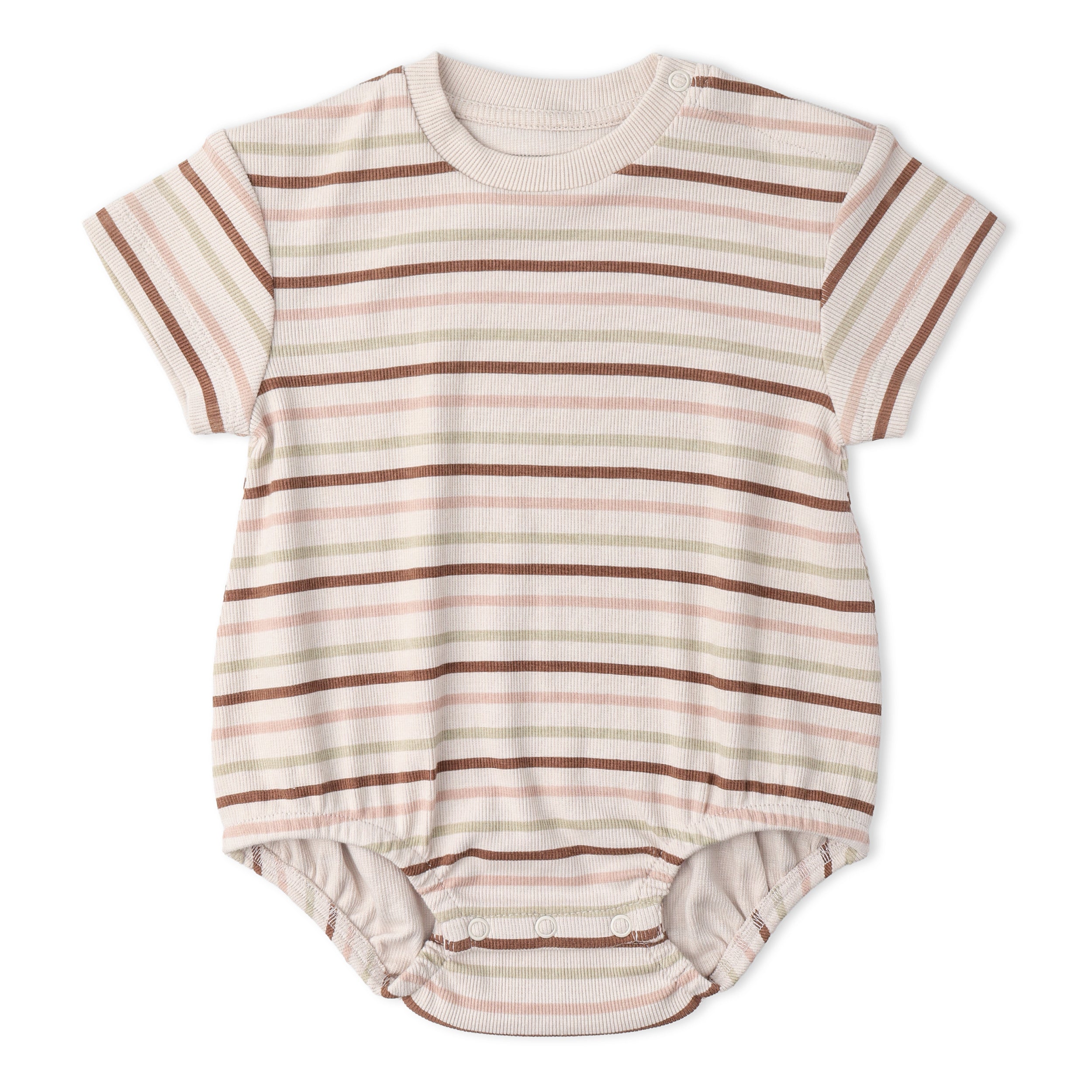 Organic Short Sleeve Bubble Romper - Terra Stripes - Makemake Organics