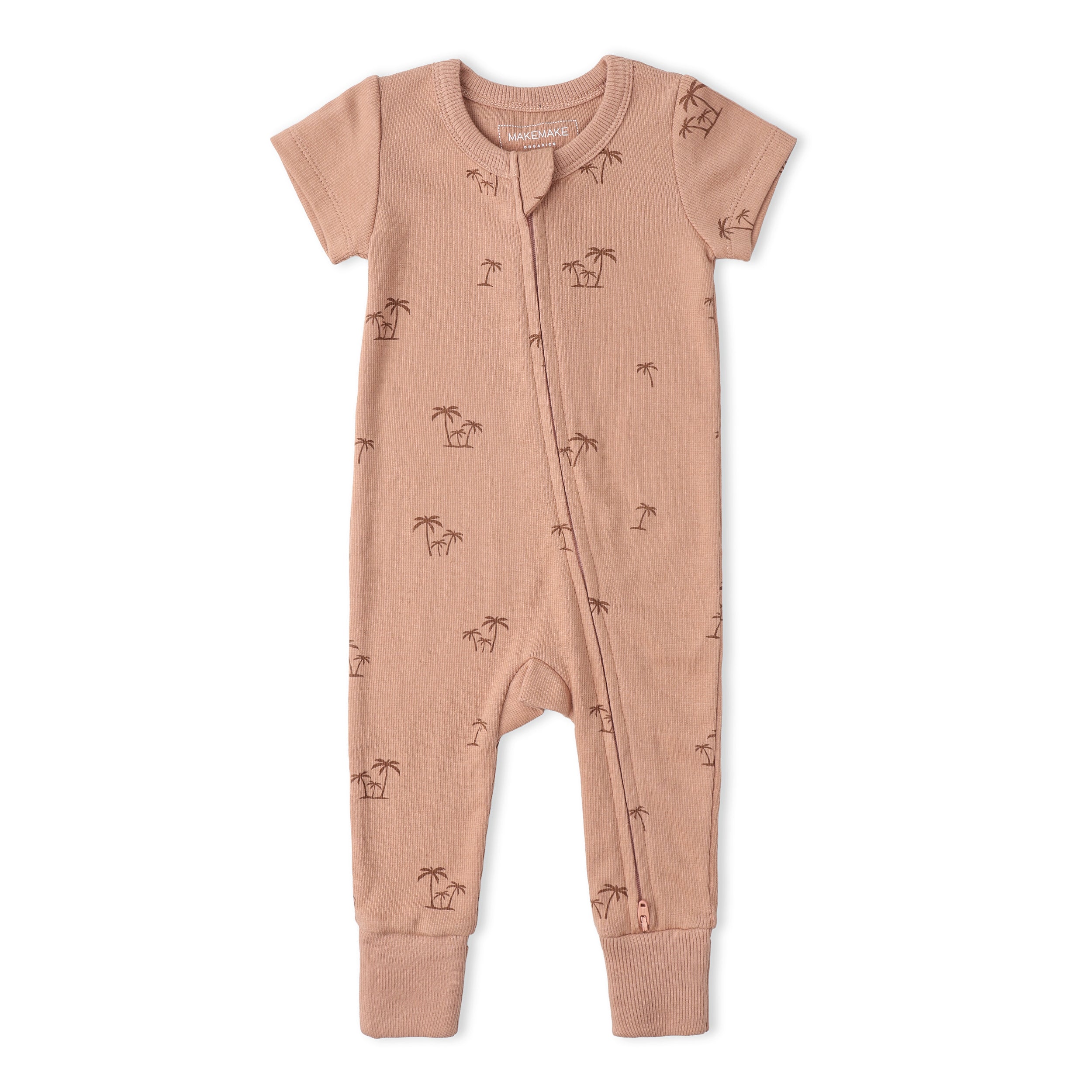 Organic Short Sleeve Zip Romper - Island Palm - Makemake Organics