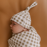Organic Swaddle Blanket & Hat Set - Olive Gingham - Makemake Organics