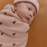 Organic Swaddle Blanket & Hat Set - Hearts - Makemake Organics