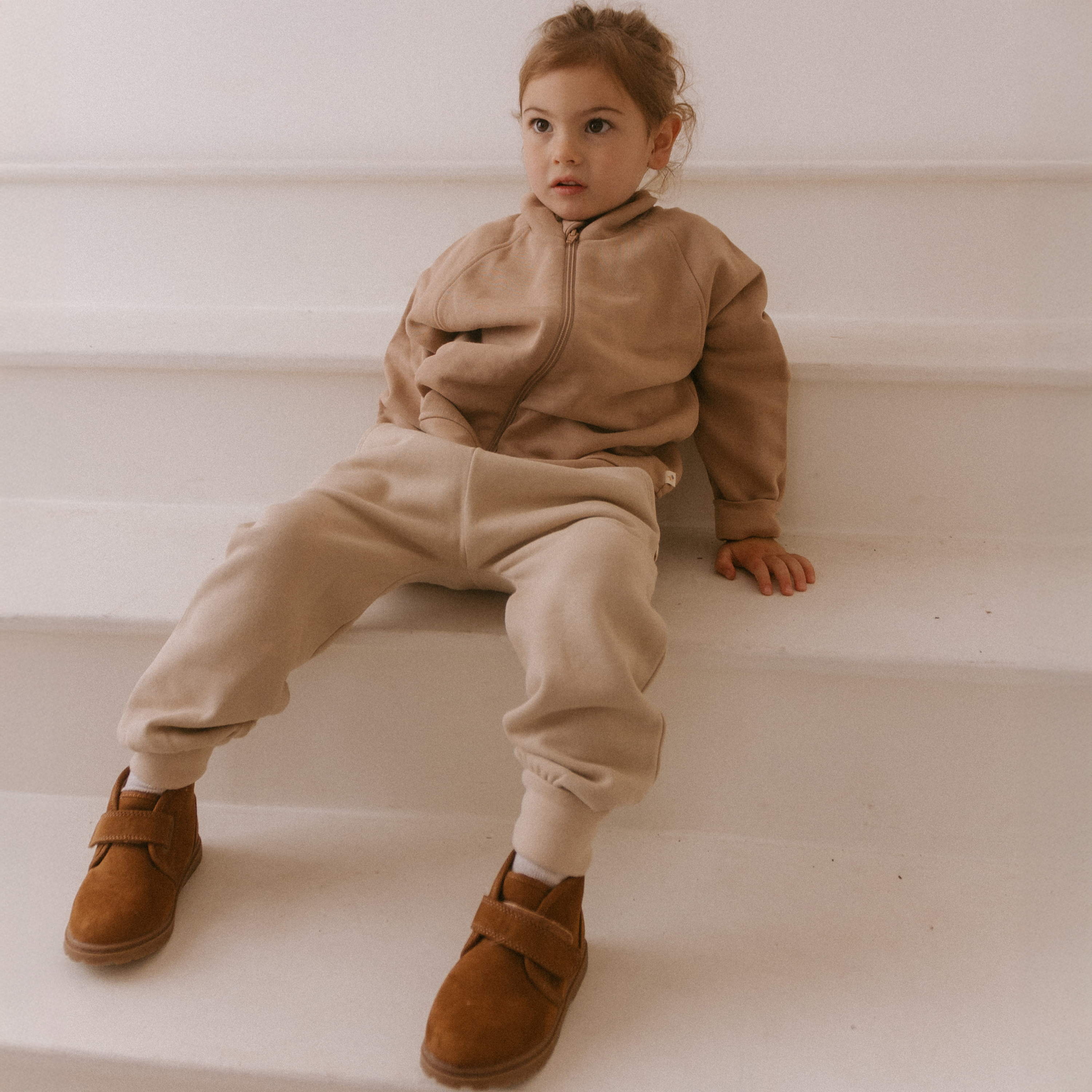 Organic Fleece Zipper Jacket - Taupe - Makemake Organics