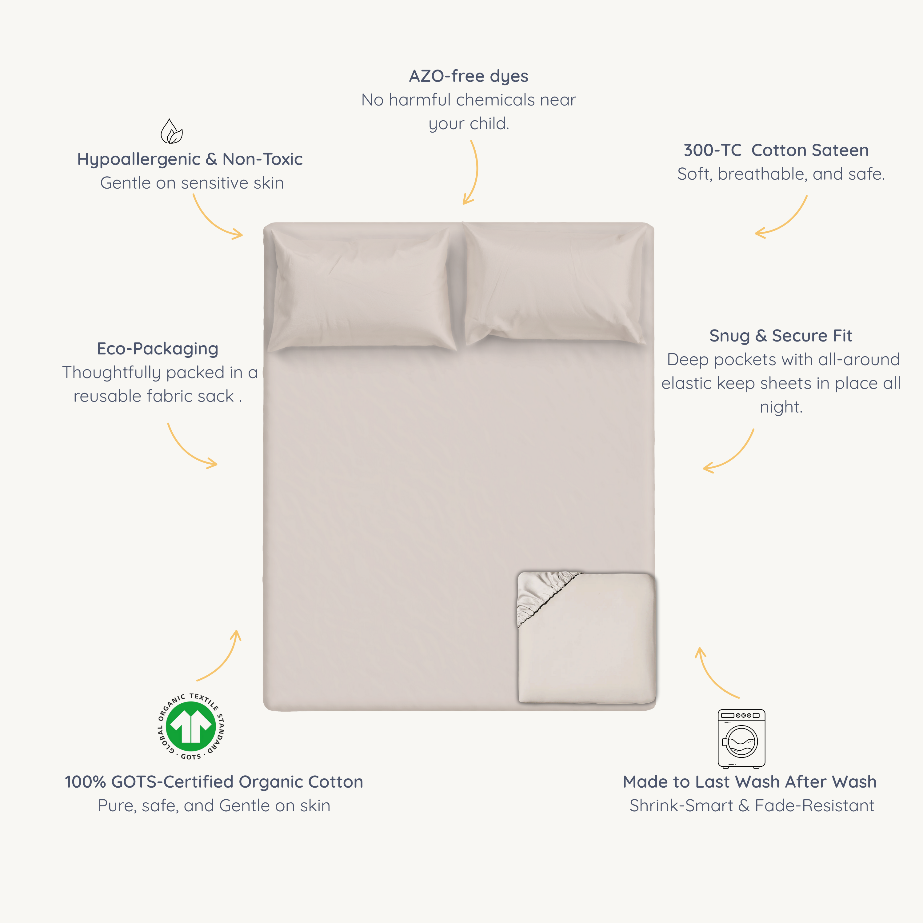 Organic Kids Fitted Sheet - Taupe - Makemake Organics