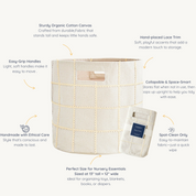 Handmade Canvas Storage Basket Mesh Lace -Oat - Makemake Organics