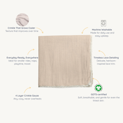Organic Baby Blanket Muslin - Taupe + Natural Lace - Makemake Organics