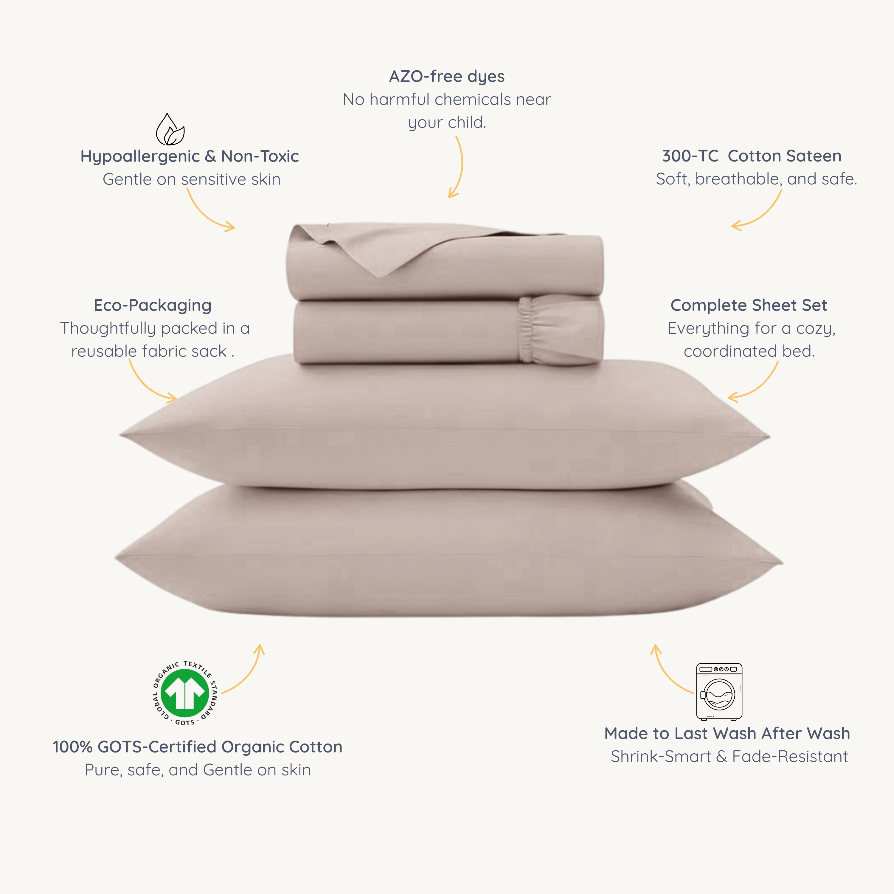 Organic Cotton Sheet Set - Taupe - Makemake Organics