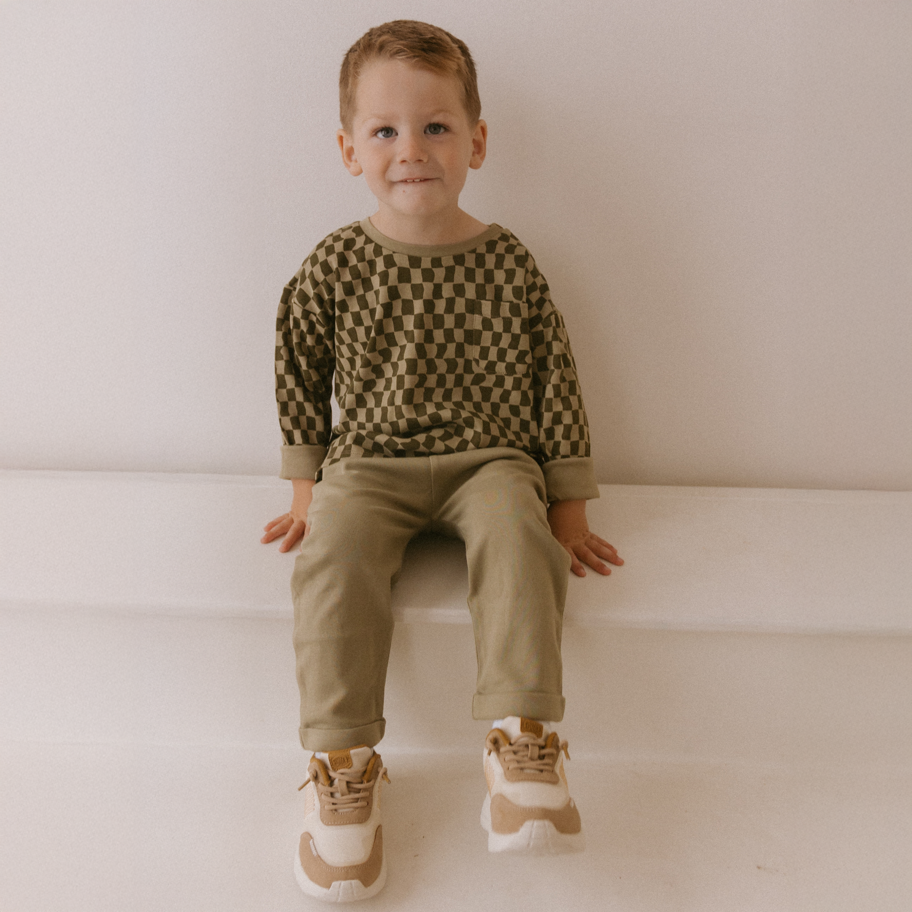 Organic Tee & Foldover Pants Set - Checker - Makemake Organics