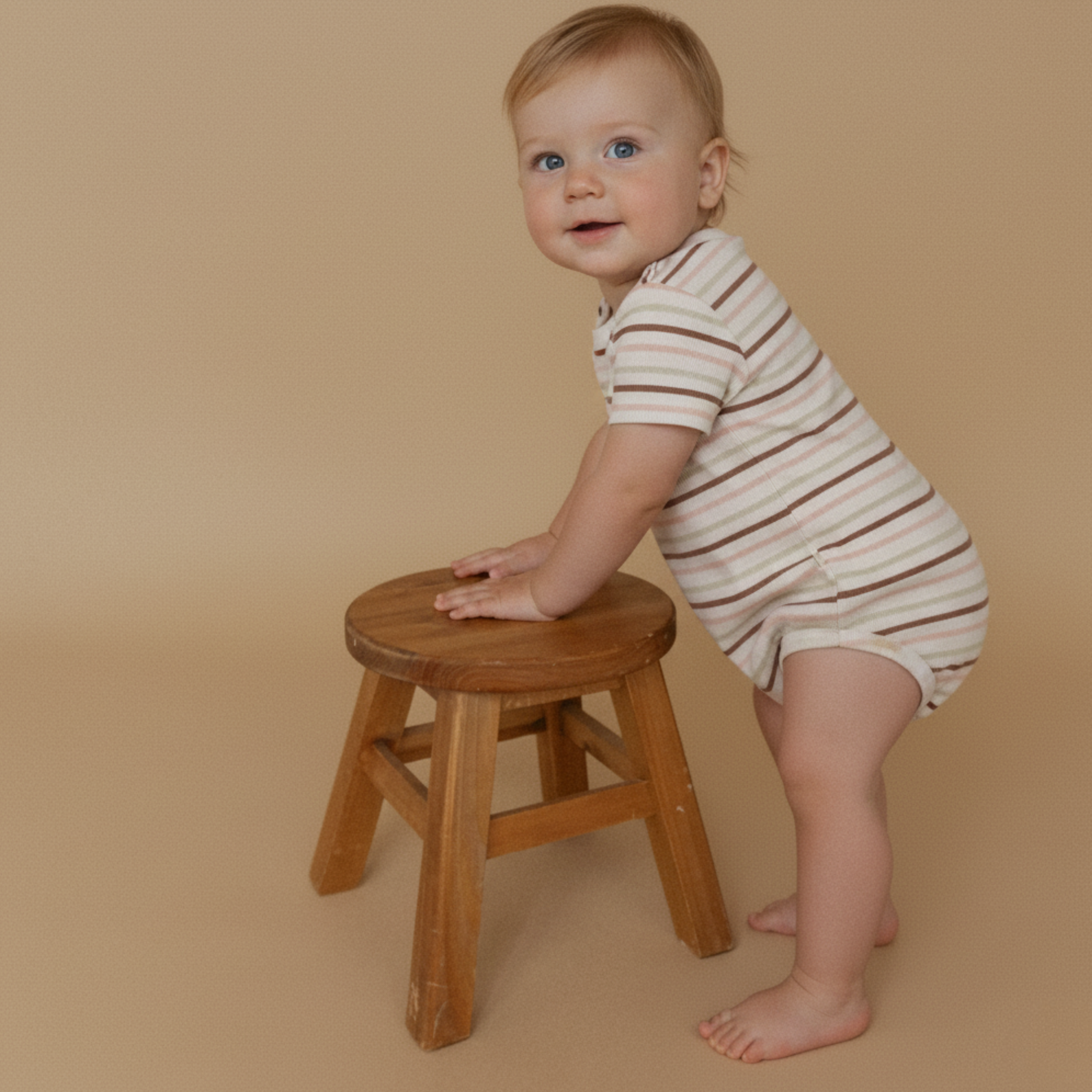 Organic Short Sleeve Bubble Romper - Terra Stripes - Makemake Organics