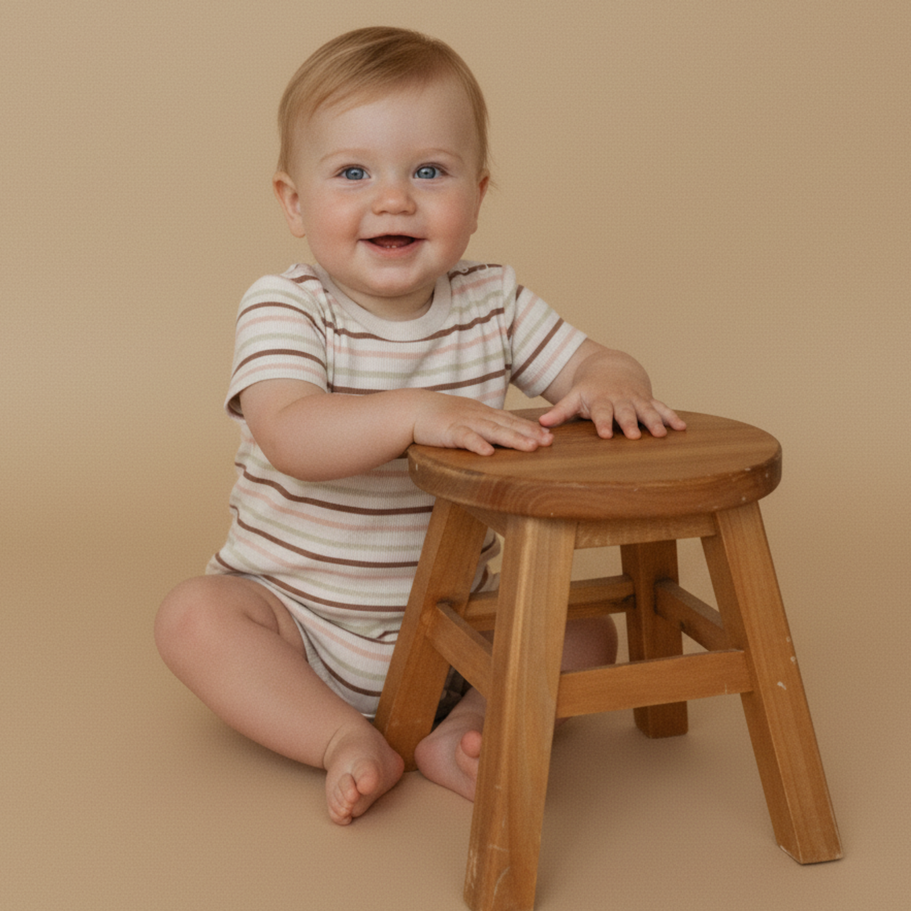 Organic Short Sleeve Bubble Romper - Terra Stripes - Makemake Organics