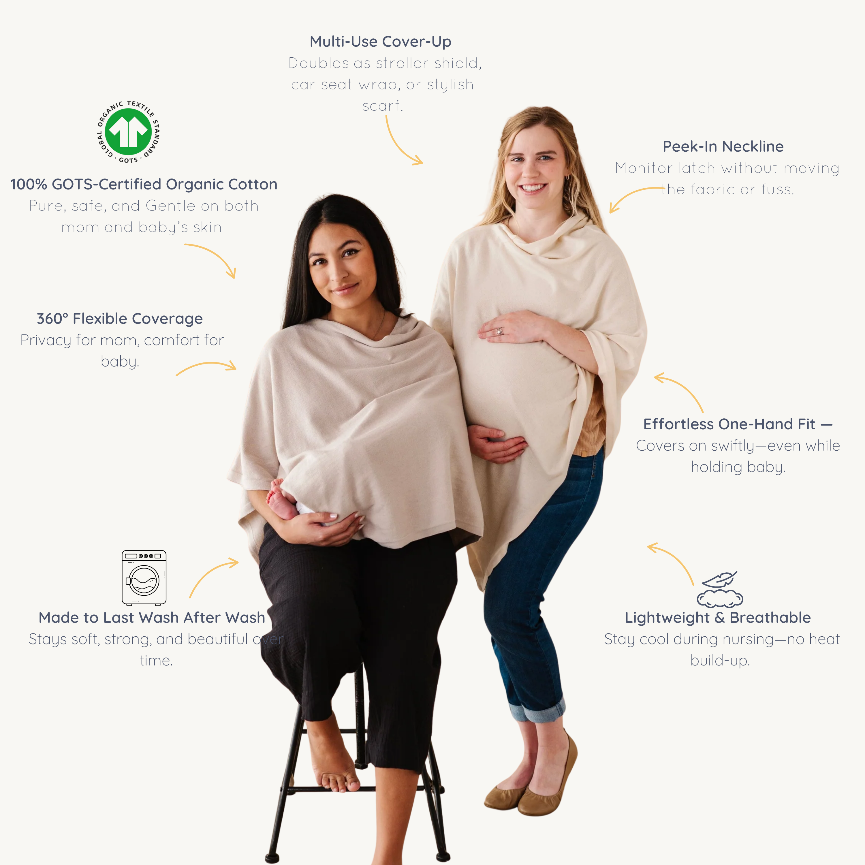 Organic Nursing Shawl Cover - Beige (Open Box) - Makemake Organics