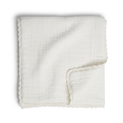 Organic Baby Blanket Muslin - Ivory + Ivory Lace - Makemake Organics