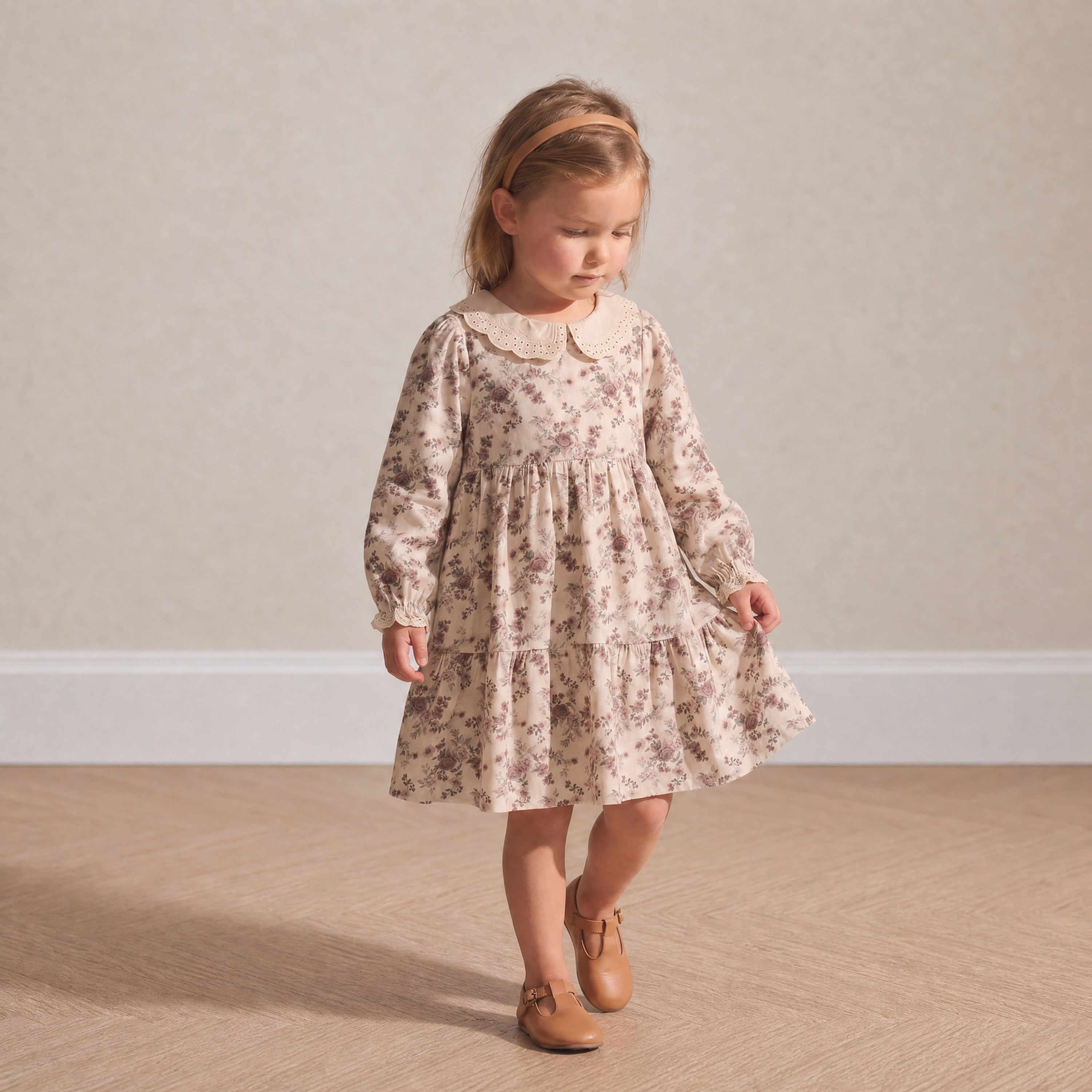 Organic Collar Tiered Dress - Wildrose