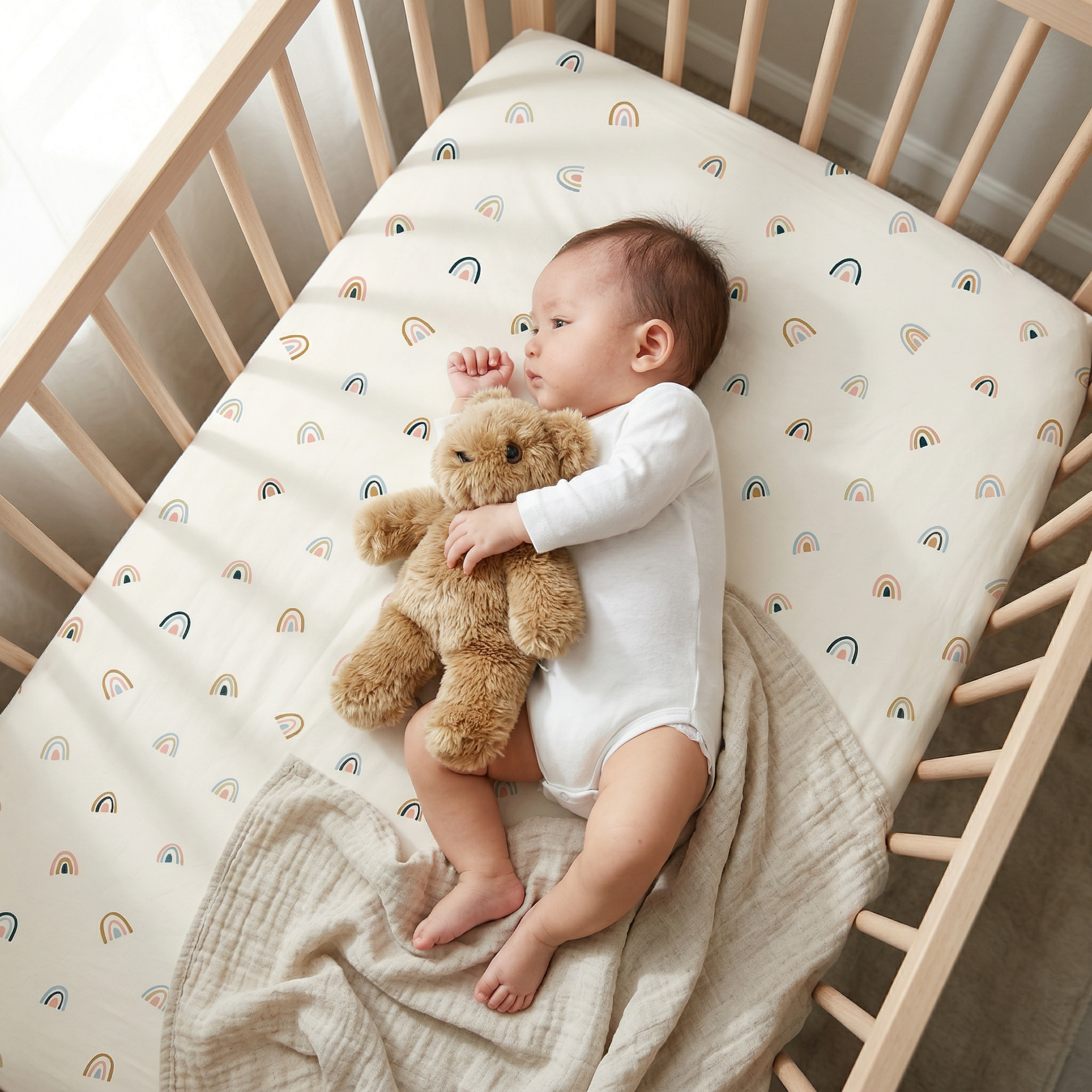 Organic Crib Sheet - Over The Rainbow - Makemake Organics