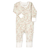 A long-sleeve toddler onesie with a floral pattern, snap buttons from neckline to left foot, and a white collar and cuffs.
Product Name: Organic 2-Way Zip Romper - Summer Floral
Brand Name: Makemake Organics