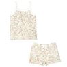 A Makemake Organics Organic Spaghetti Top & Shorts Set - Summer Floral on a white background. The top has thin straps and the shorts feature a bow detail at the waist.