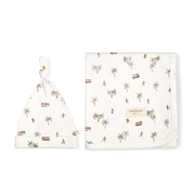 Organic Baby Swaddle Blanket & Hat - Malibu - Makemake Organics