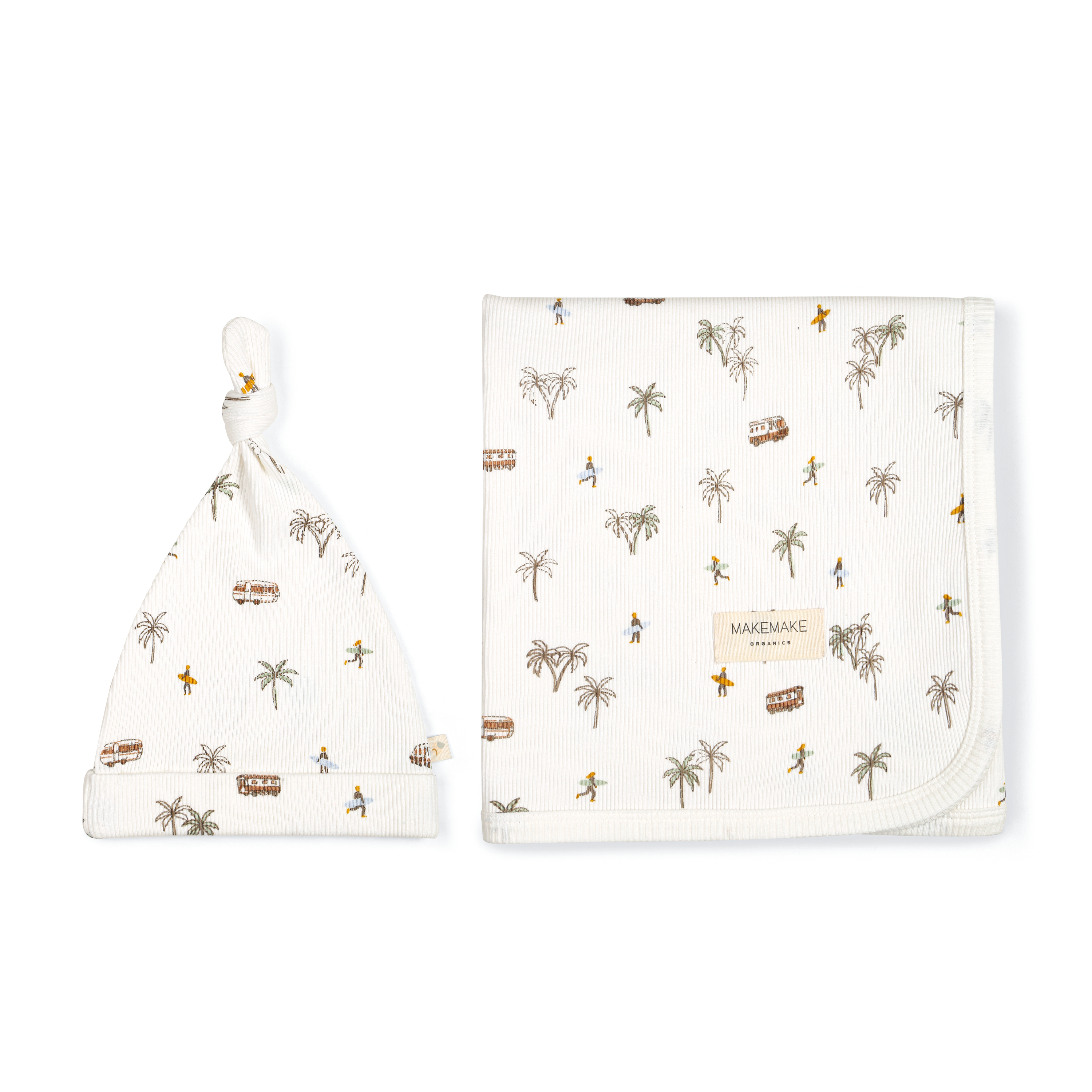 Organic Baby Swaddle Blanket & Hat - Malibu - Makemake Organics
