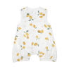 A white sleeveless toddler romper with a pattern of yellow lemons and green leaves, displayed flat on a white background. 

Product Name: Makemake Organics Organic Linen Sleeveless Bubble Romper - Citron