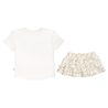A Makemake Organics Boxy Tee and Skort Set - Summer Floral laid flat on a white background, designed for toddler fashion.