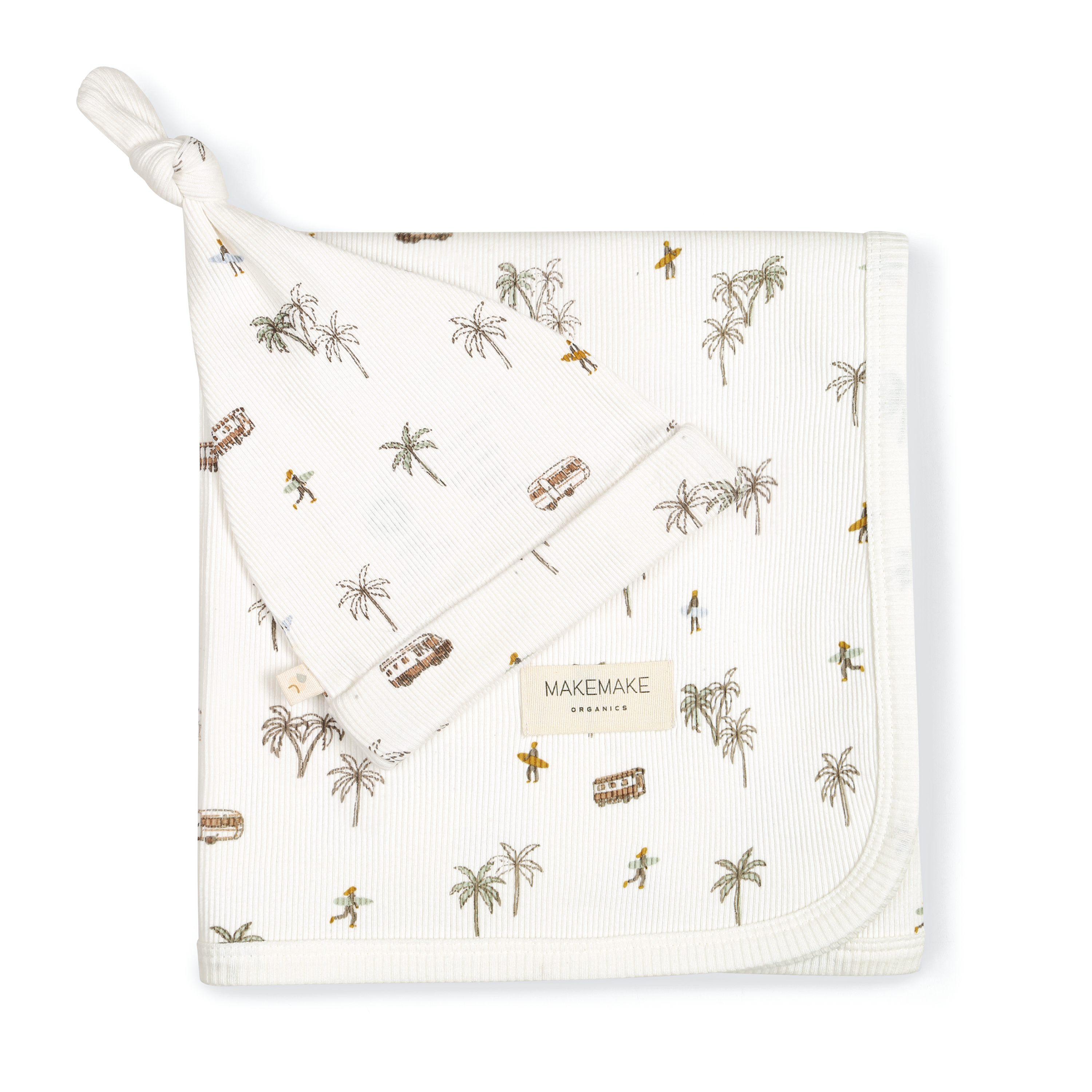 Organic Baby Swaddle Blanket & Hat - Malibu - Makemake Organics