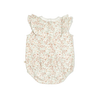 Infant's sleeveless bodysuit with a floral pattern and ruffled shoulders, displayed on a white background. Suitable for toddlers.
Organic Flutter Bubble Onesie - Summer Floral by Makemake Organics