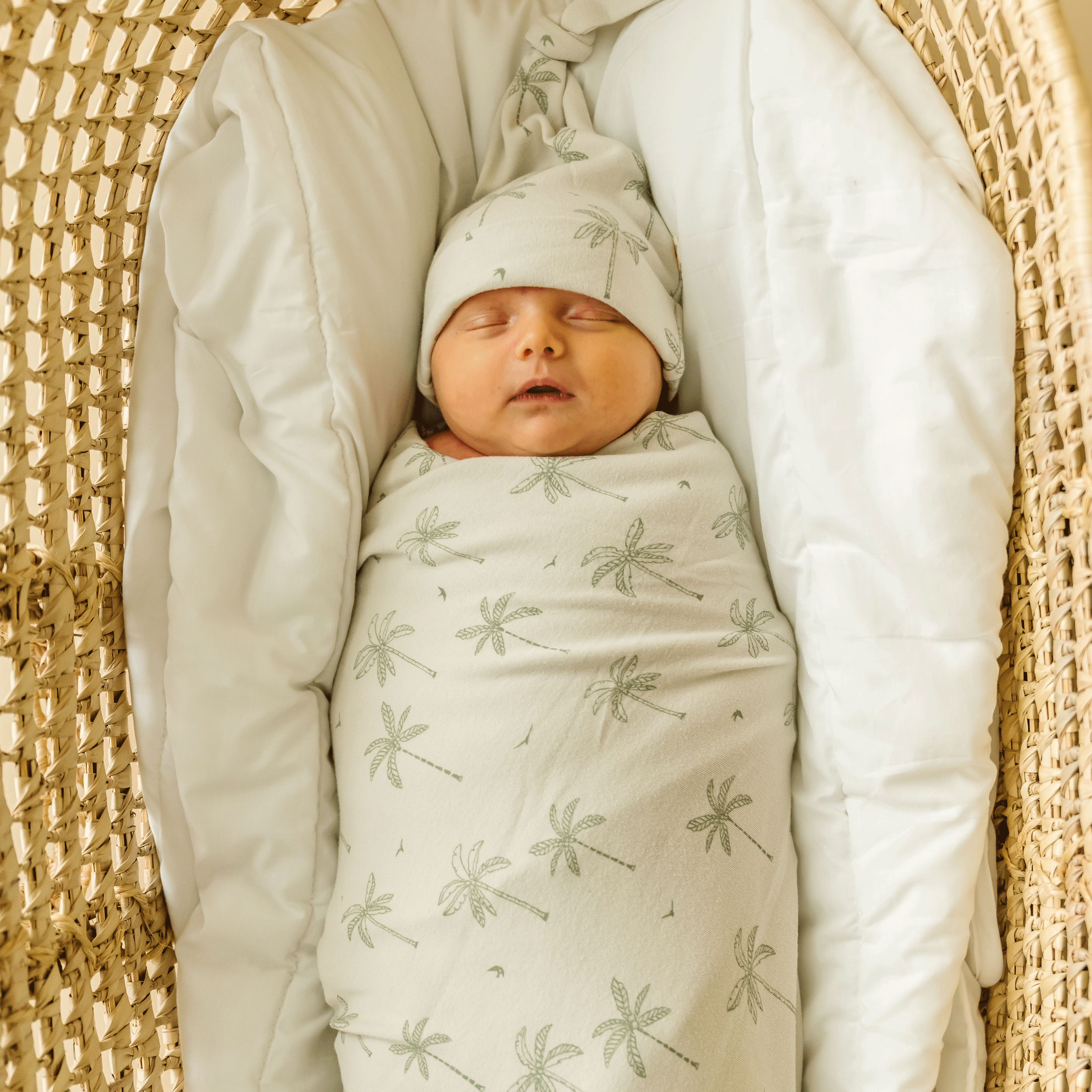 Organic Swaddle Blanket & Top Knot Hat - Tropical - Makemake Organics