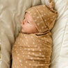 Organic Swaddle Blanket & Top Knot Hat - Strokes - Makemake Organics