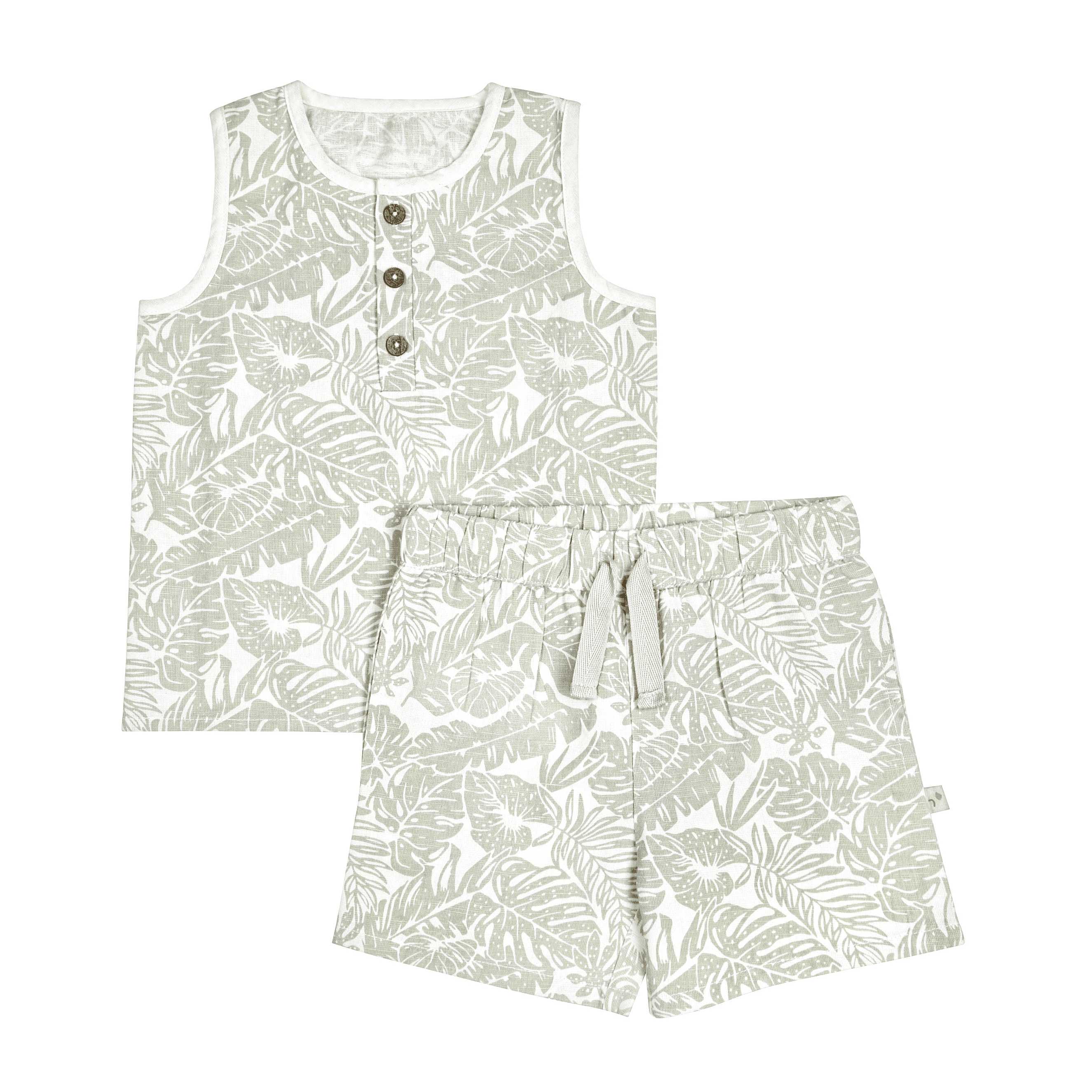 Organic Kids Tank and Shorts Outfit Linen - Palms - Makemake Organics