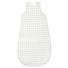 A pale green and white checkered Makemake Organics Muslin Wearable Blanket - Gingham displayed on a white background. The sleep sack is sleeveless and has a rounded bottom.