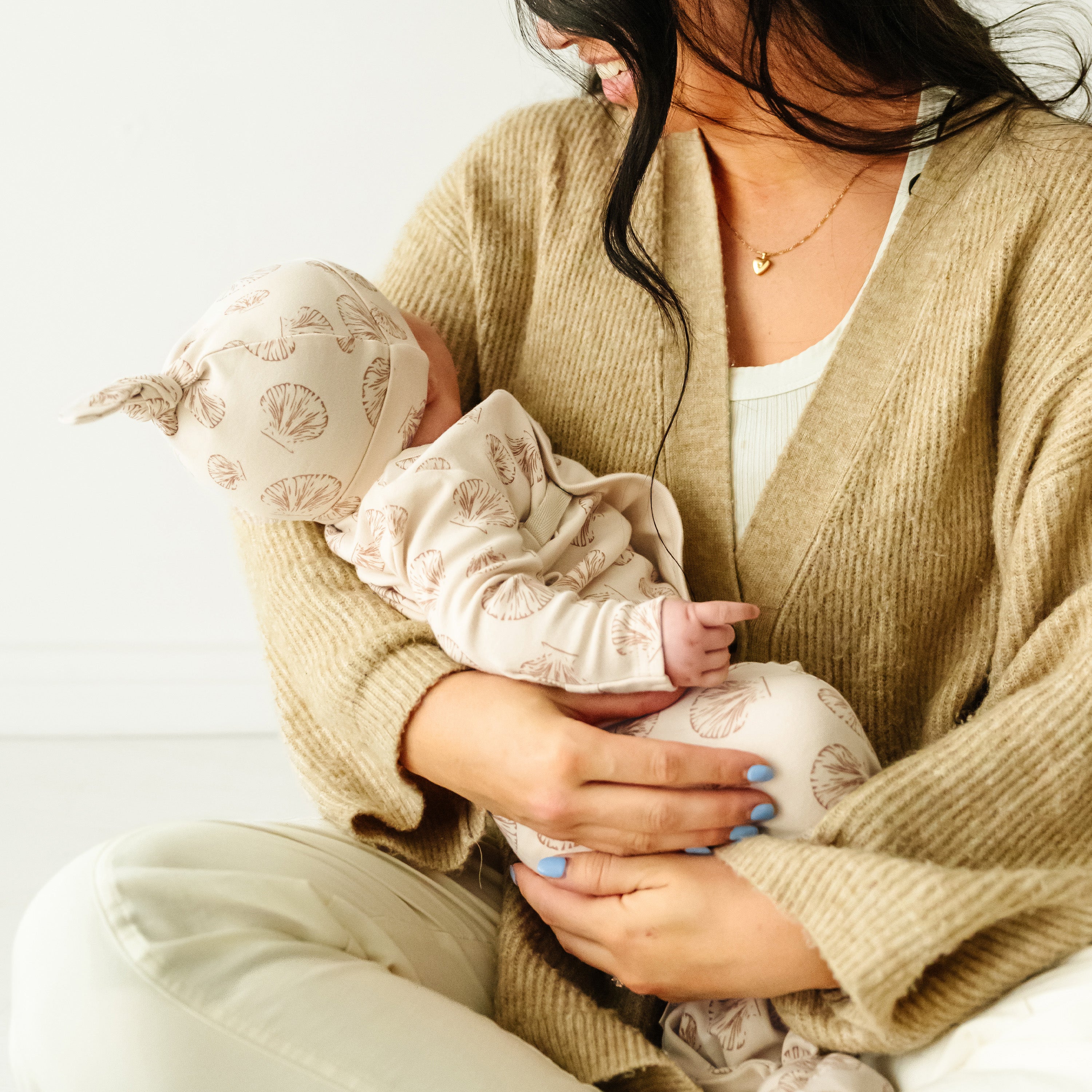 Organic Baby Sleep Gown Knotted - Seashells - Makemake Organics