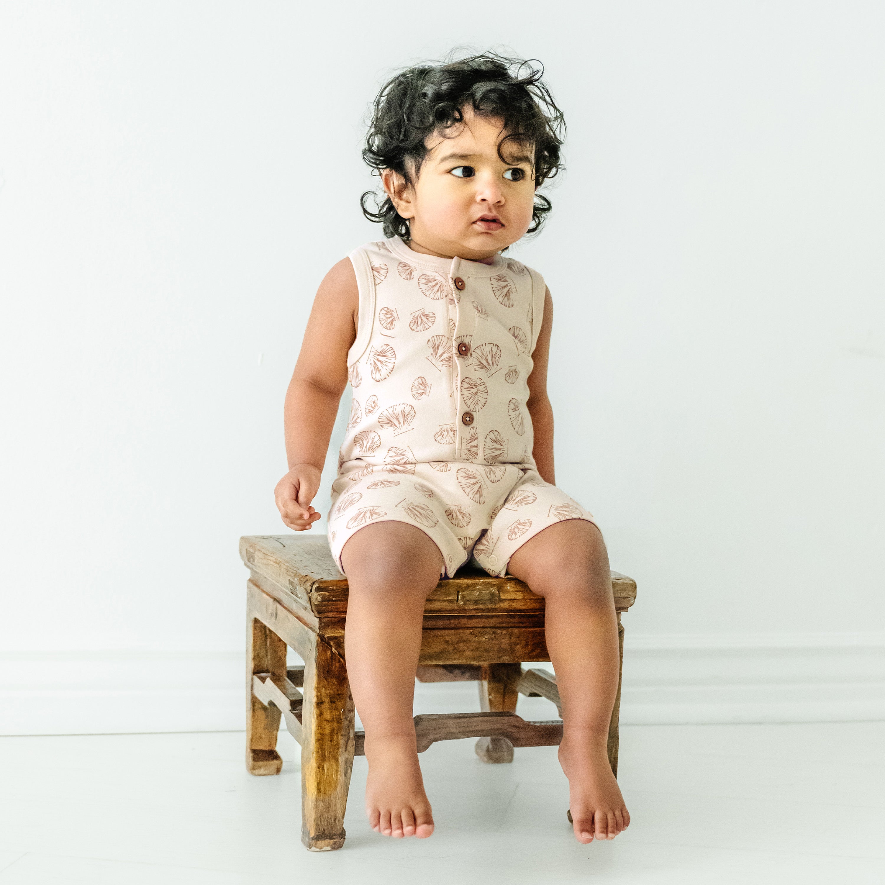 Organic Baby Short Romper - Seashells - Makemake Organics