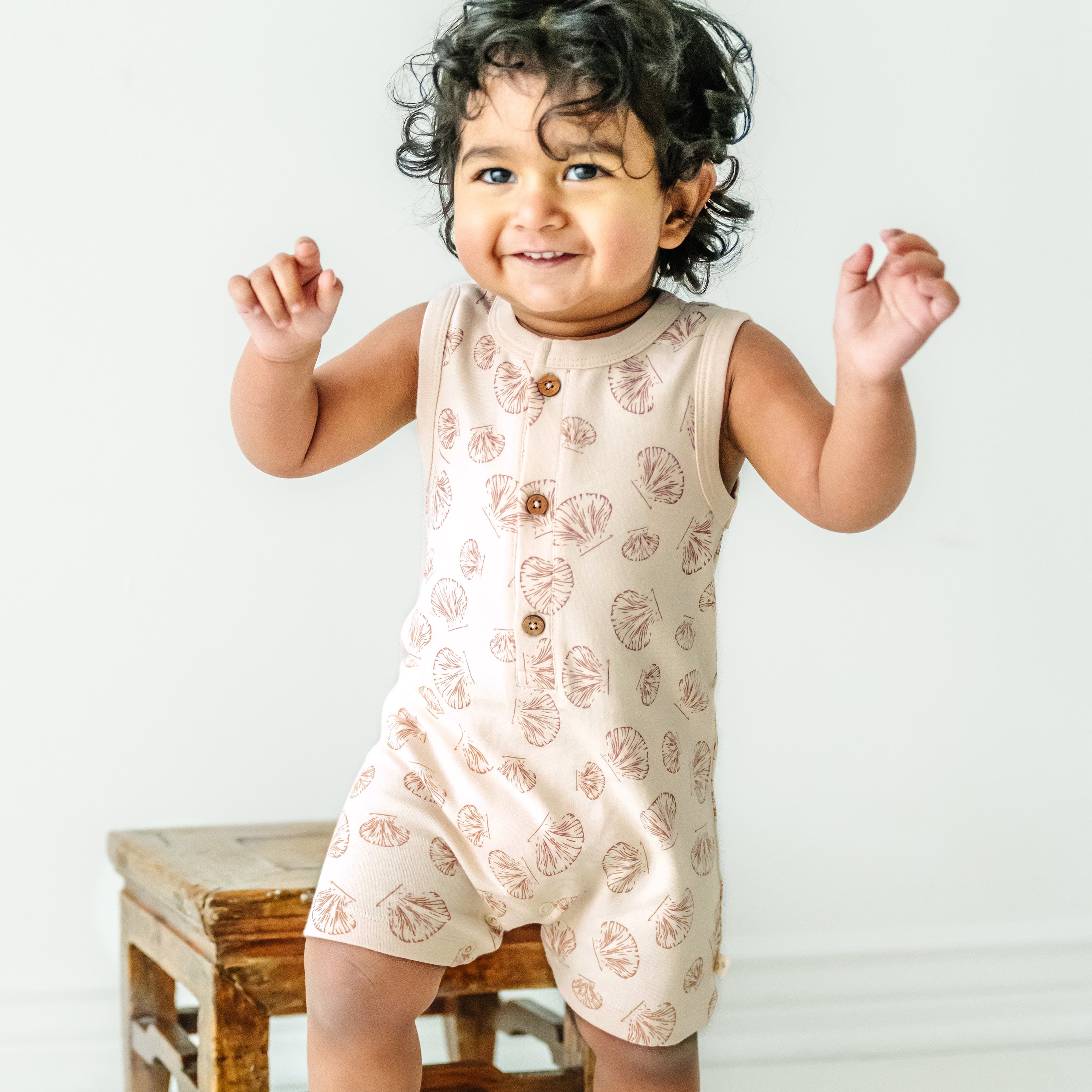 Organic Baby Short Romper - Seashells - Makemake Organics