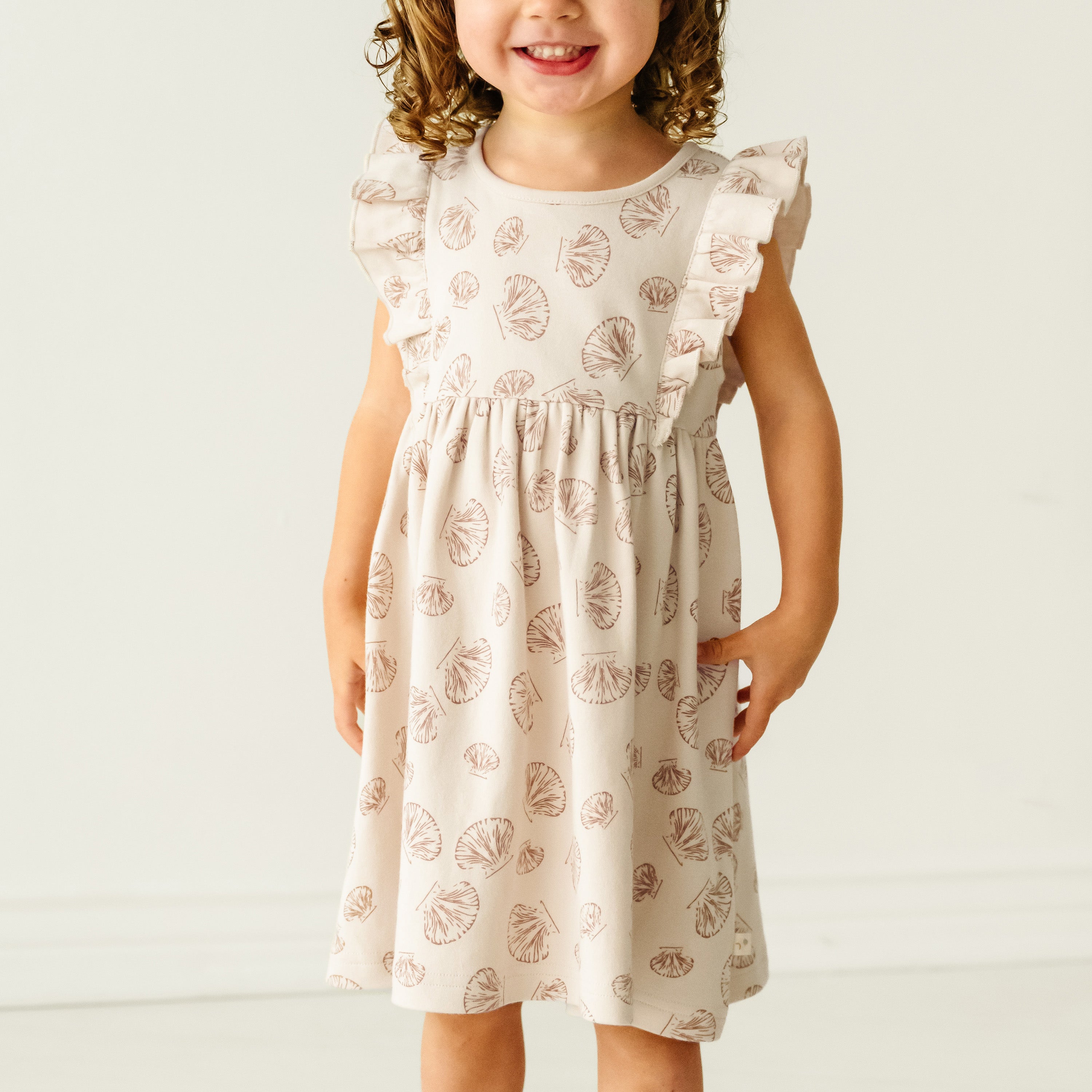 Organic Baby Flutter Dress - Seashells - Makemake Organics