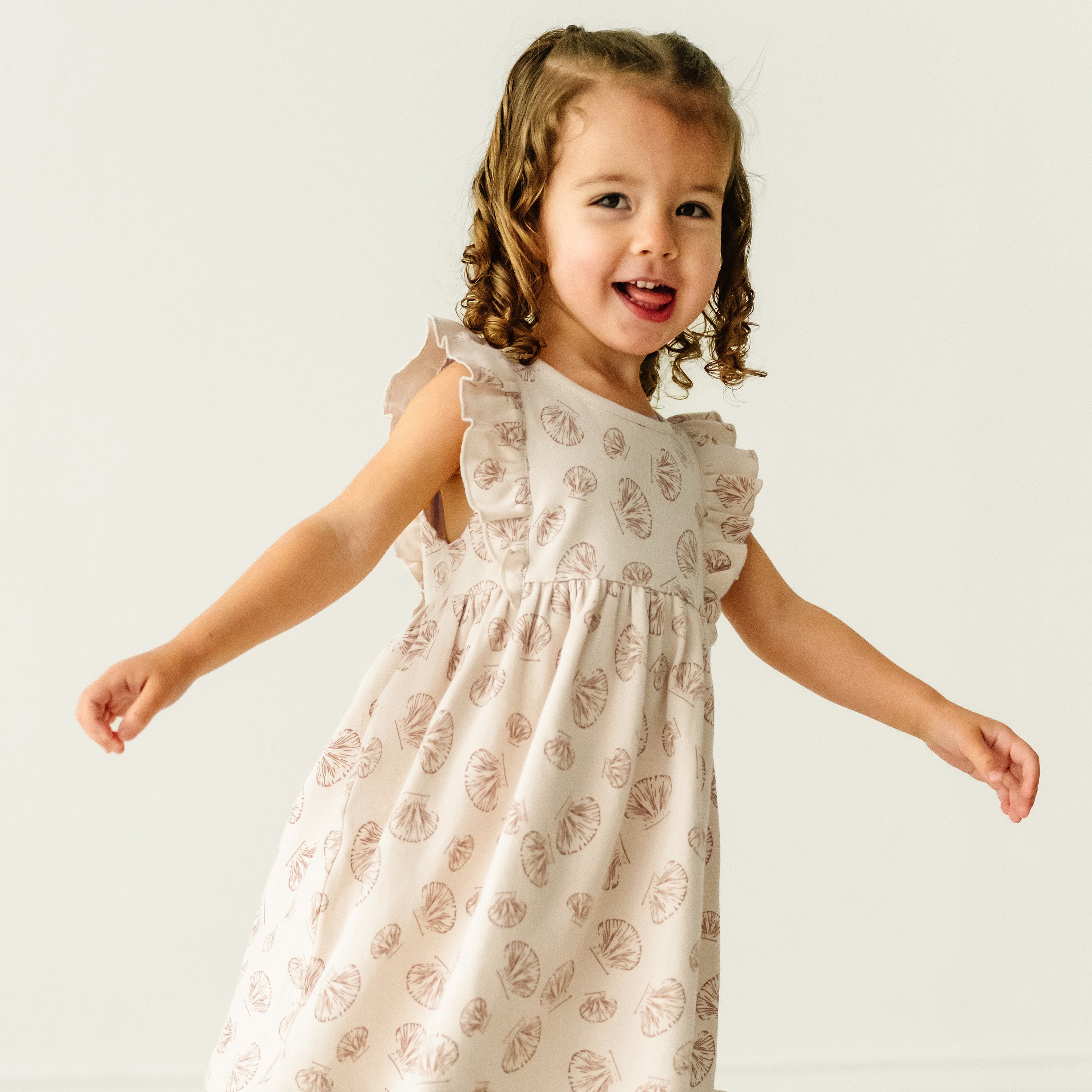 Organic Baby Flutter Dress - Seashells - Makemake Organics