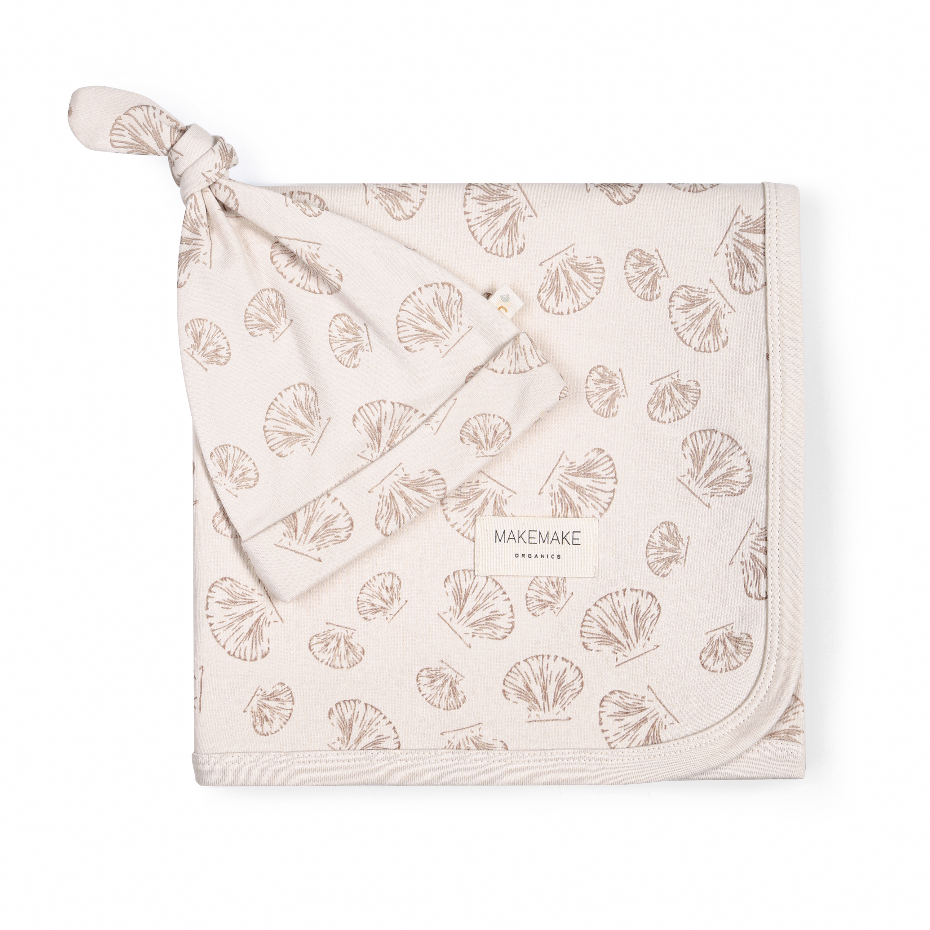 Organic Baby Swaddle Blanket & Hat - Seashells - Makemake Organics