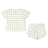 A Organic Muslin Top and Shorts 2 Piece Set - Gingham for a toddler girl, displayed against a white background.