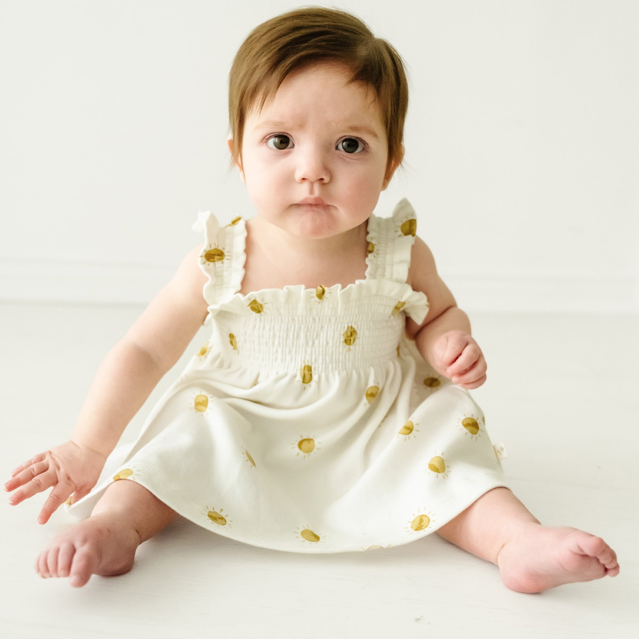 Organic Baby Girls Smocked Dress - Sunshine - Makemake Organics