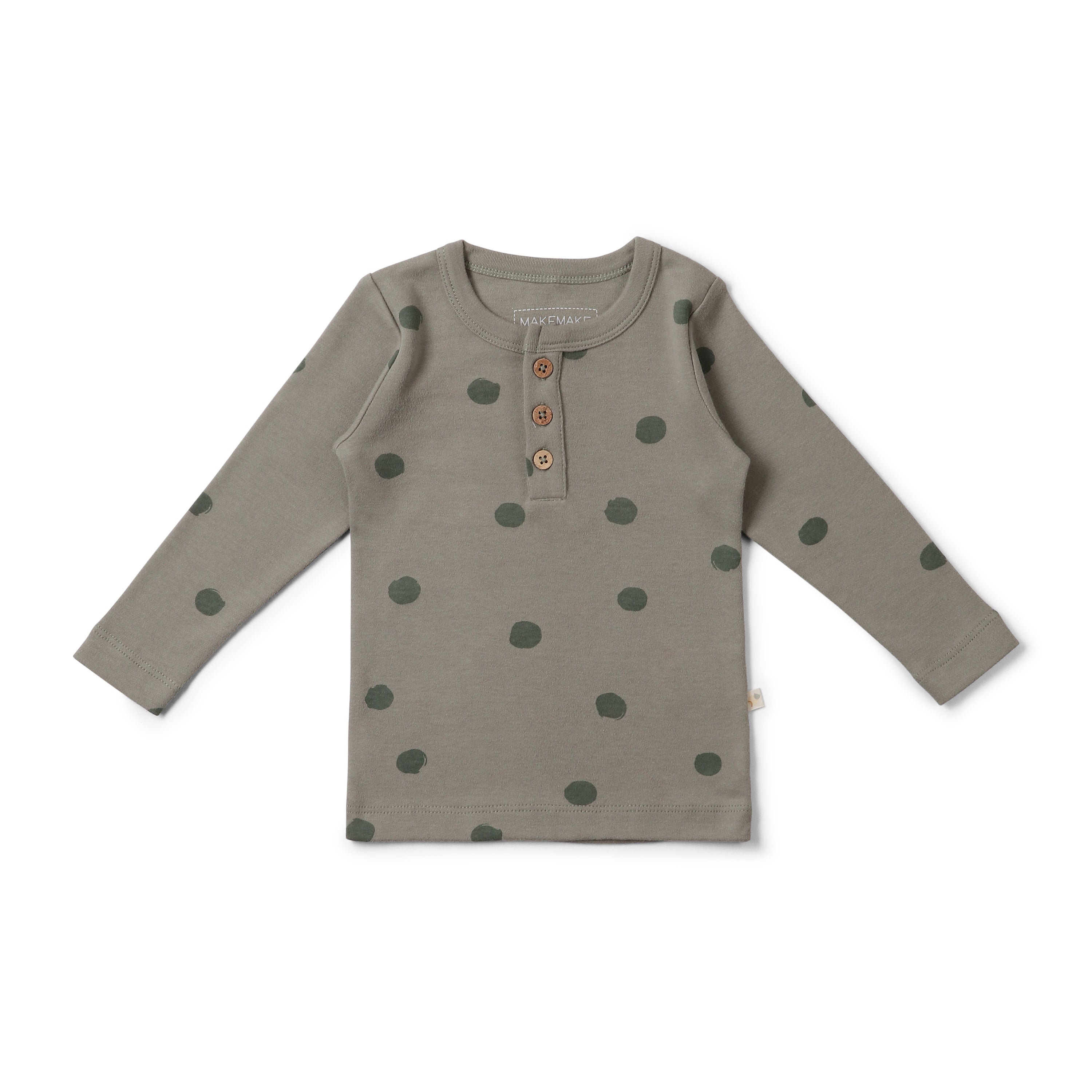 Organic Long Sleeve Tee - Olive Dots - Makemake Organics