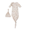 Organic Kimono Knotted Sleep Gown & Top Knot Hat - Sunshine - Makemake Organics