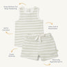Organic Kids image of a Foam Stripes tank top and matching shorts for toddlers, featuring snap buttons for easy fastening, ultra soft & breathable fabric, super stretchy, and hypoallergenic.