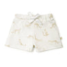 Children's Organic Tee & Shorts - Wildcat featuring a pattern of golden leopards and a drawstring waist from Organic Kids, displayed on a white background.
