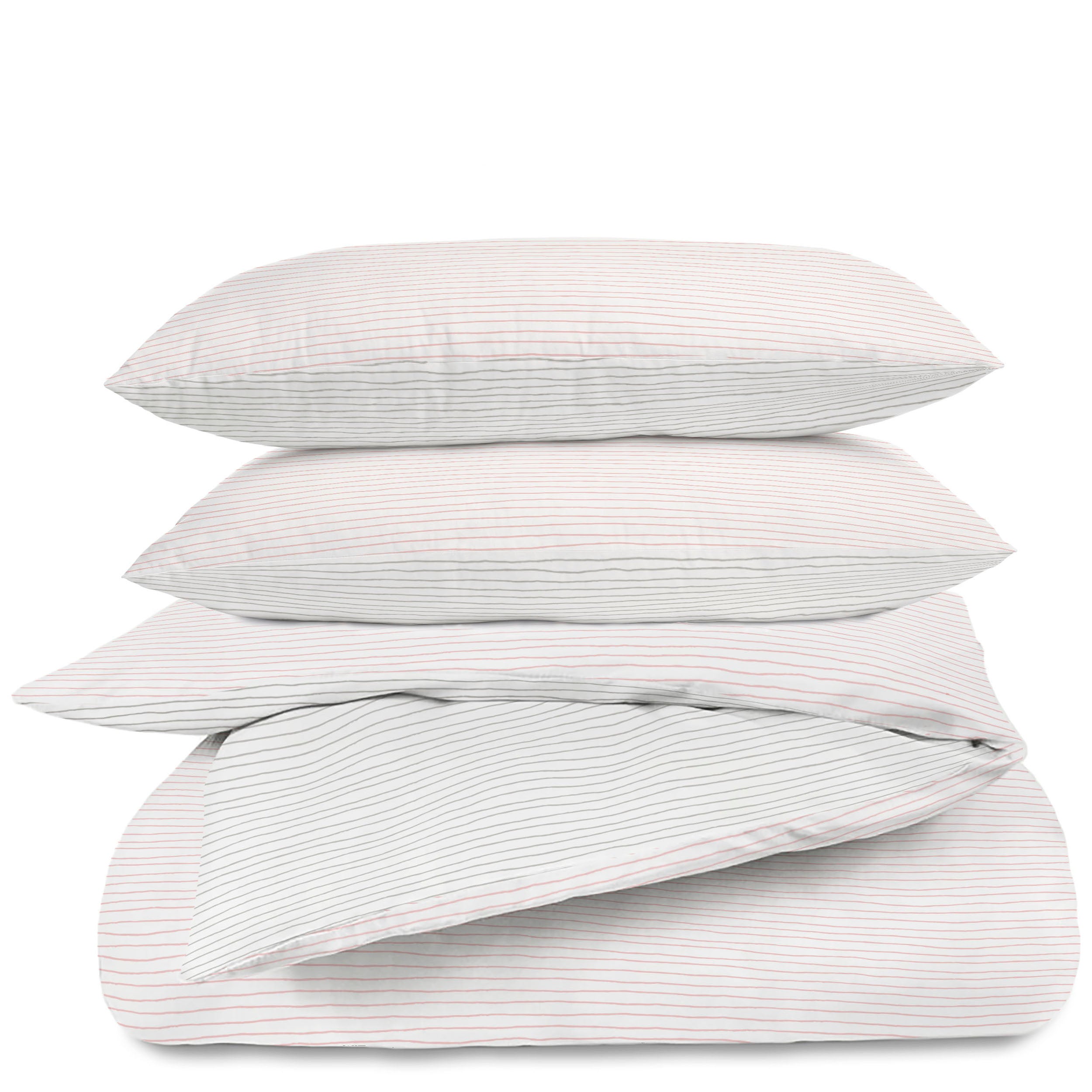 Organic Cotton Duvet Cover - Lola Blush Pink & Thistle Gray Groovy Stripes - Makemake Organics