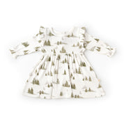 Organic Girls Ruffle Dress - Frosted Fir - Makemake Organics