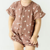 Organic Baby Short Bubble Romper - Flock - Makemake Organics