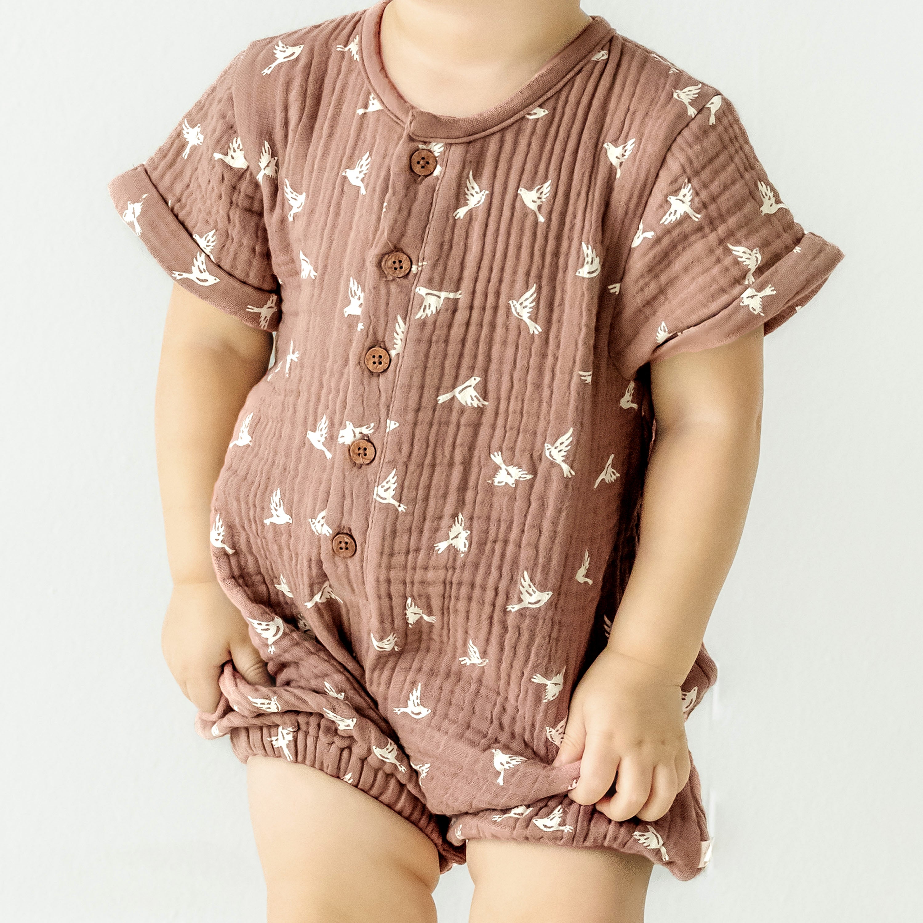Organic Baby Short Bubble Romper - Flock - Makemake Organics