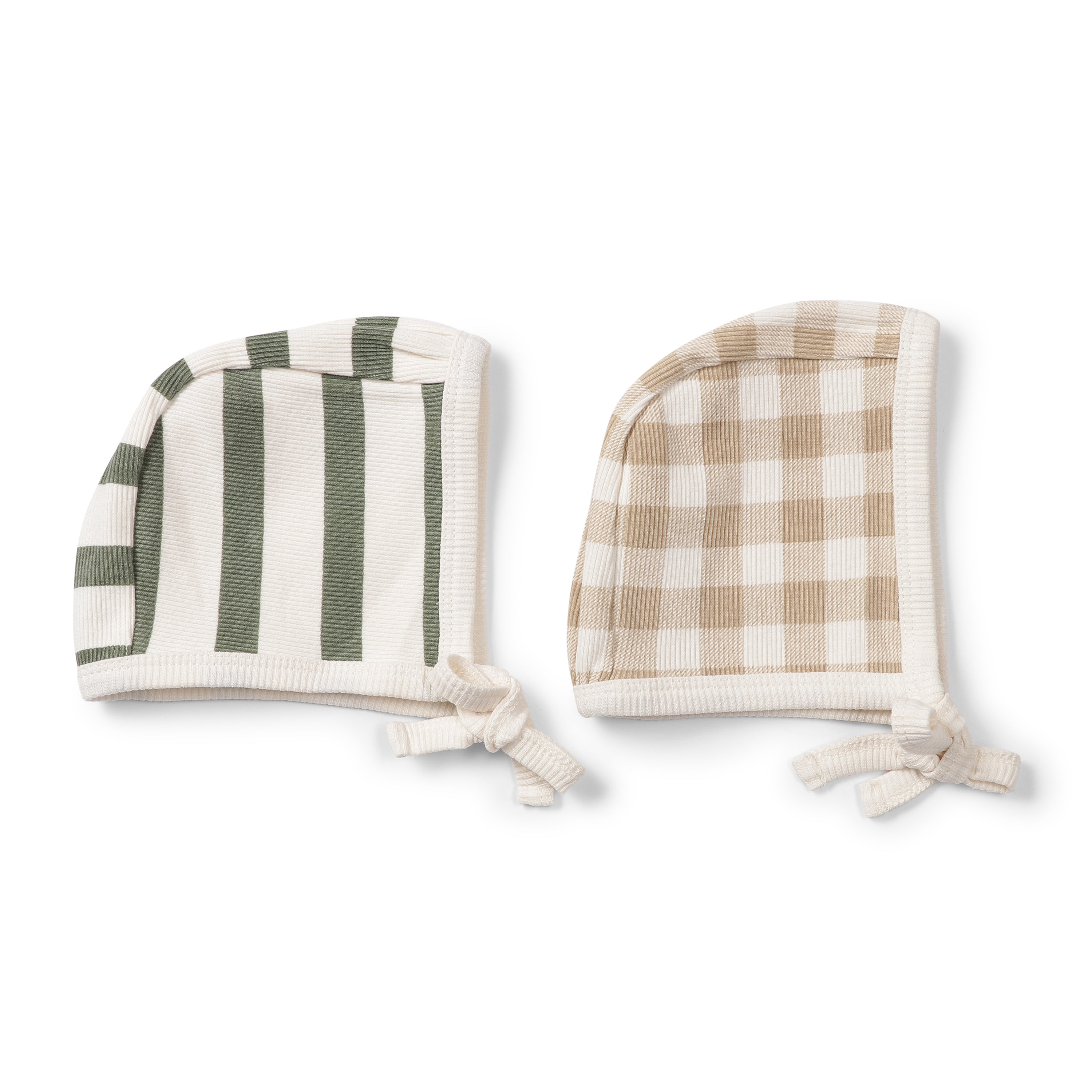 Organic Cotton Bonnet Hat - Driftwood & Basil Stripes - Makemake Organics