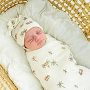 Organic Baby Swaddle Blanket & Hat - Malibu - Makemake Organics