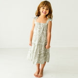 Organic Girls Tiered Strap Dress Linen - Palms