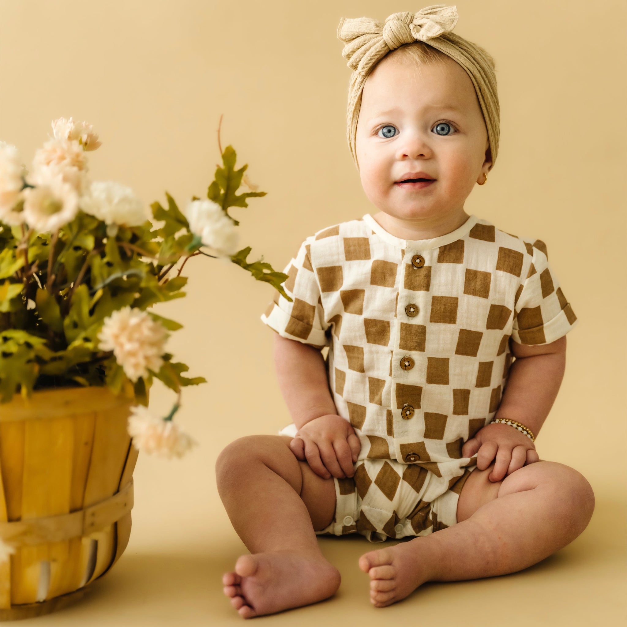 Organic Short Romper - Chequer - Makemake Organics