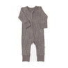Organic Baby Gray 2-Way Zip Romper - Speckle, with long sleeves and snap closures, displayed flat against a plain white background.